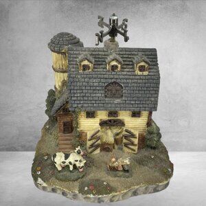 VINTAGE BARN MUSIC BOX -- Rotating Weather Vane, Wind-Up, Farm Animals, Large